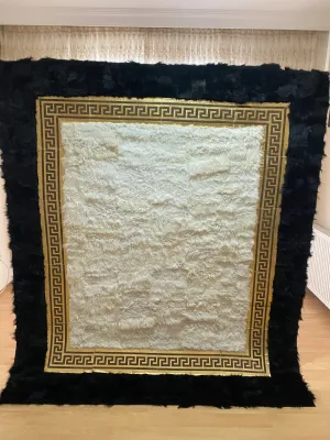 100% Natural Handmade Sheepskin Black Gold And White Living Room Rug