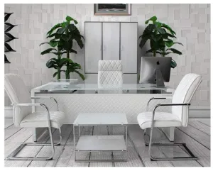 1.8 Metre Glass Top Office Desk-White