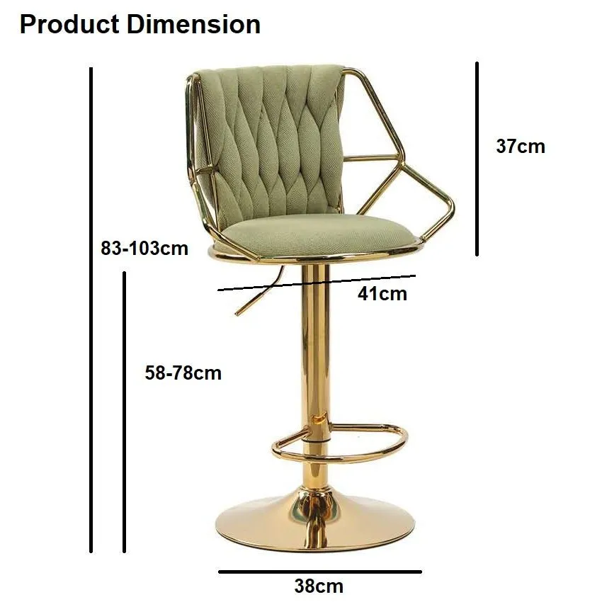 2X Height Velvet Padded Golden Round Base Barstools Chairs | with Backrest and Footrest | Orange