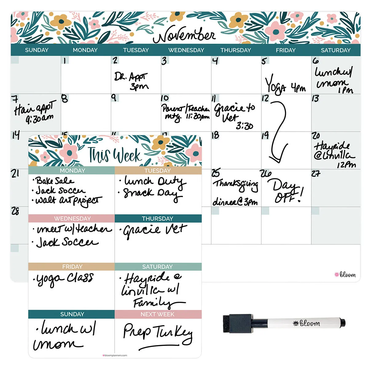3 Piece Magnetic Dry Erase Planner Set, Garden Blooms
