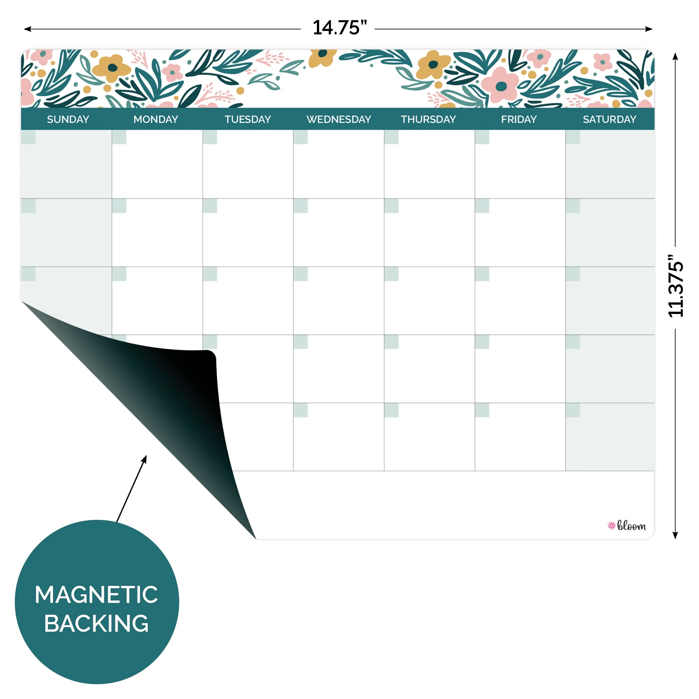 3 Piece Magnetic Dry Erase Planner Set, Garden Blooms