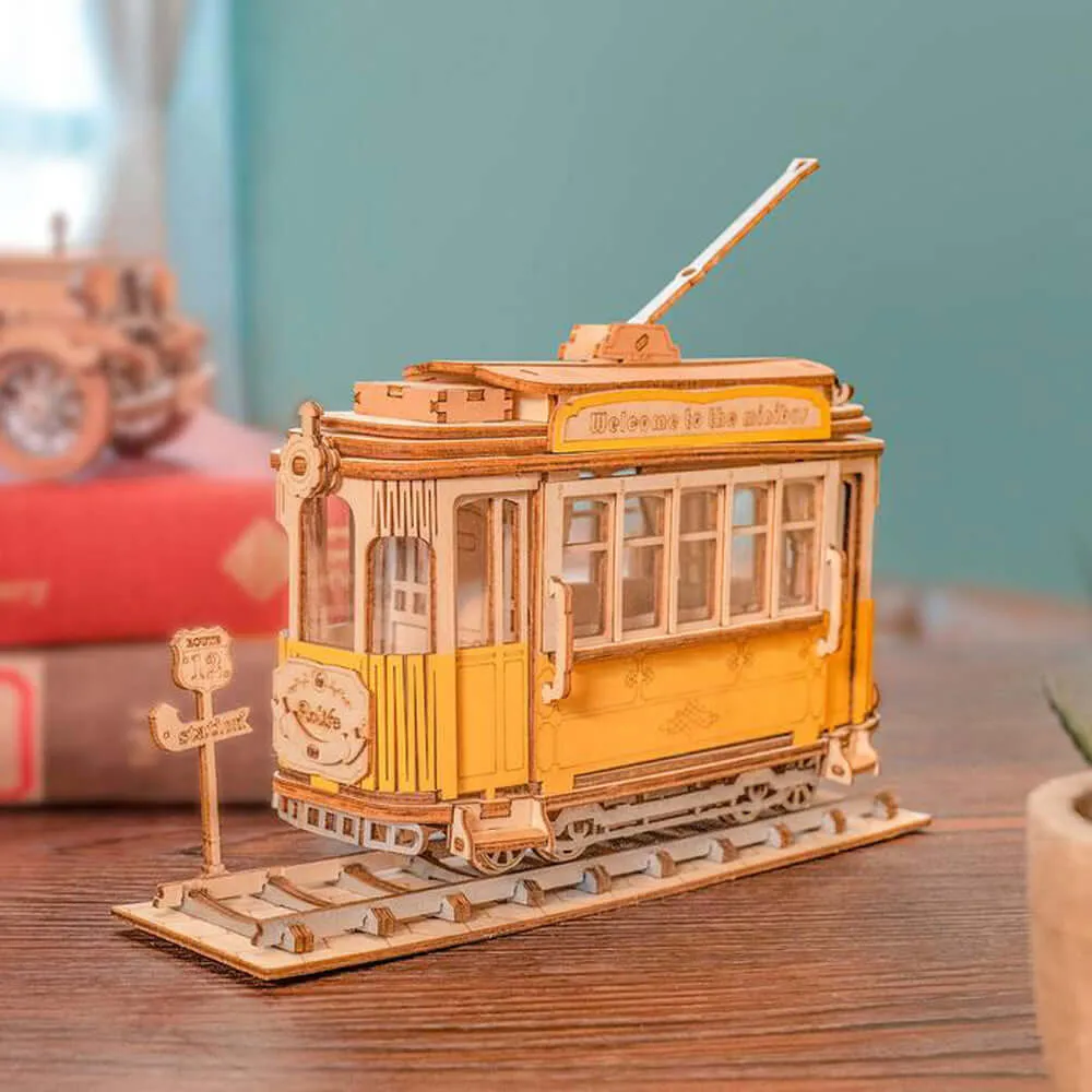 3D Vintage Tramcar Wooden Puzzle: Unique DIY Model Kit - KidsToyLover