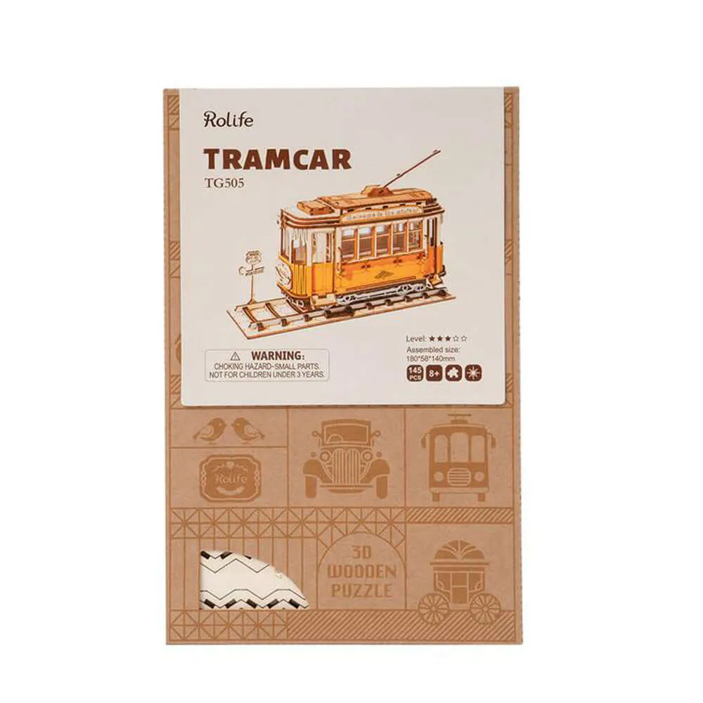 3D Vintage Tramcar Wooden Puzzle: Unique DIY Model Kit - KidsToyLover