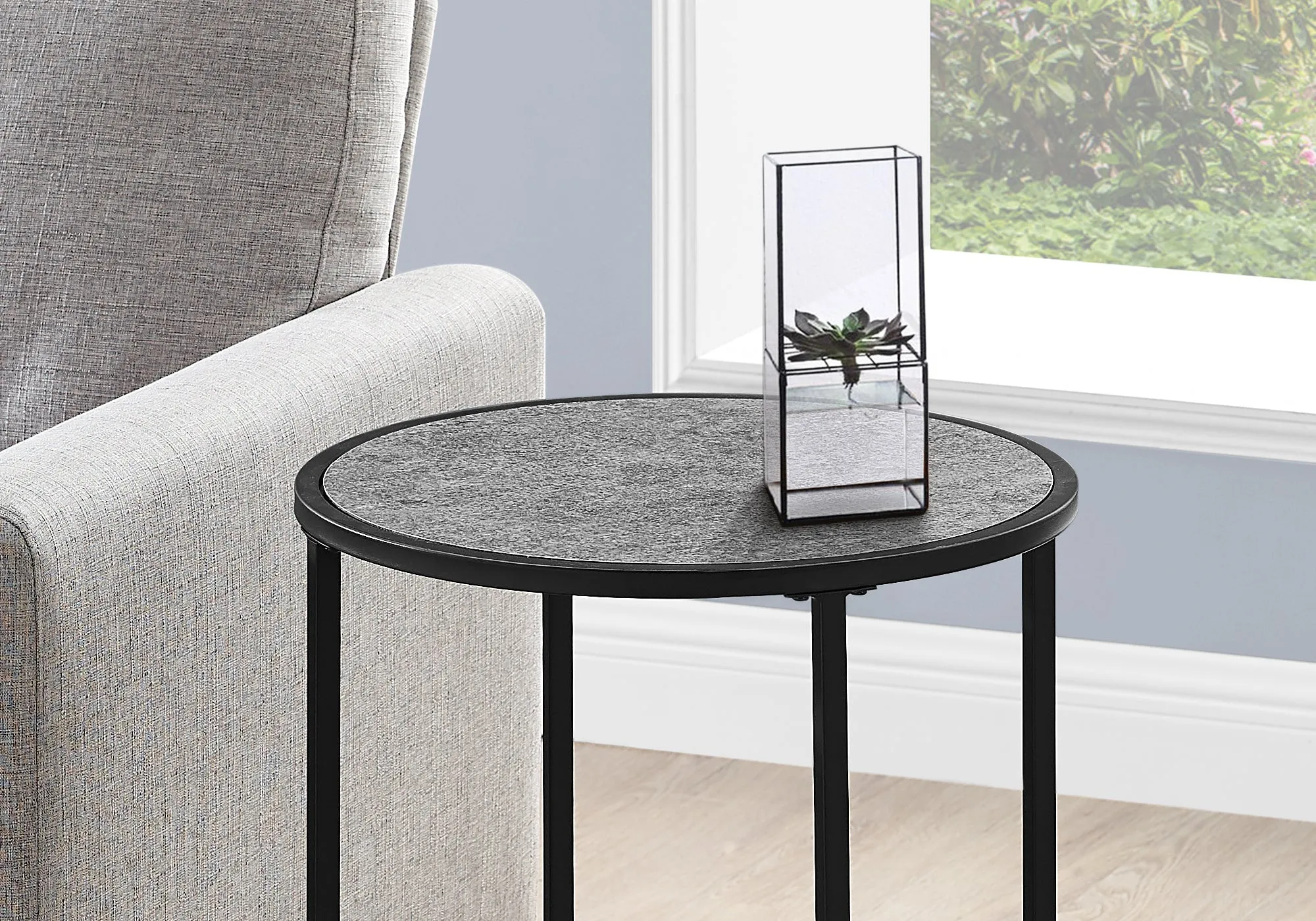 Accent Table - 24"H / Grey Stone-Look / Black Metal