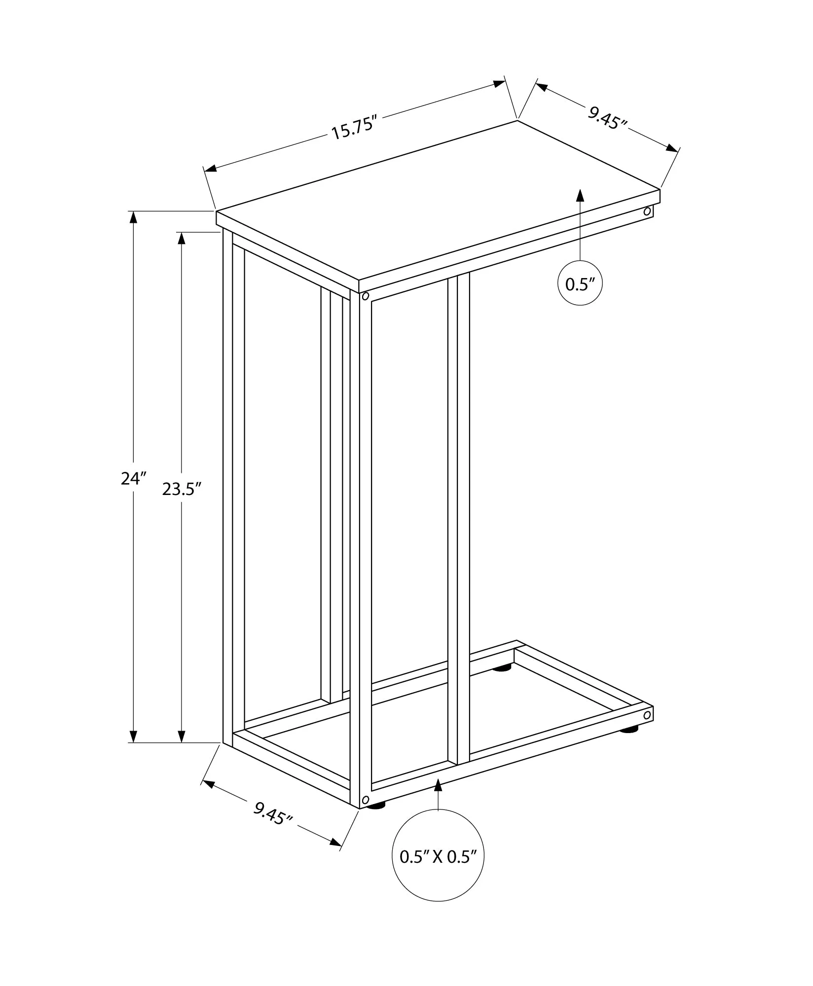 Accent Table - 25"H / Black Marble / Black Metal