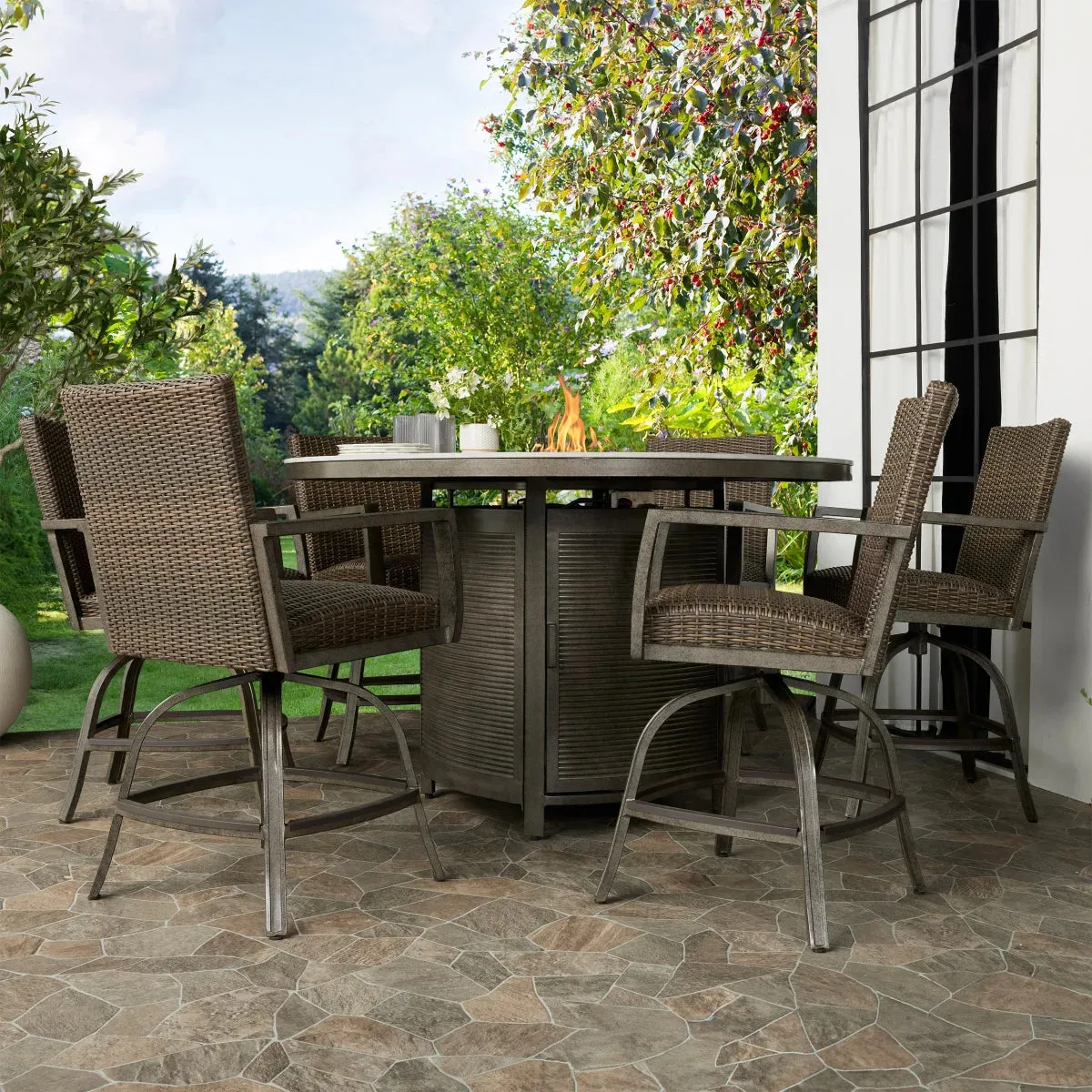 Agio Oakland 7-piece Fire Outdoor Dining Set