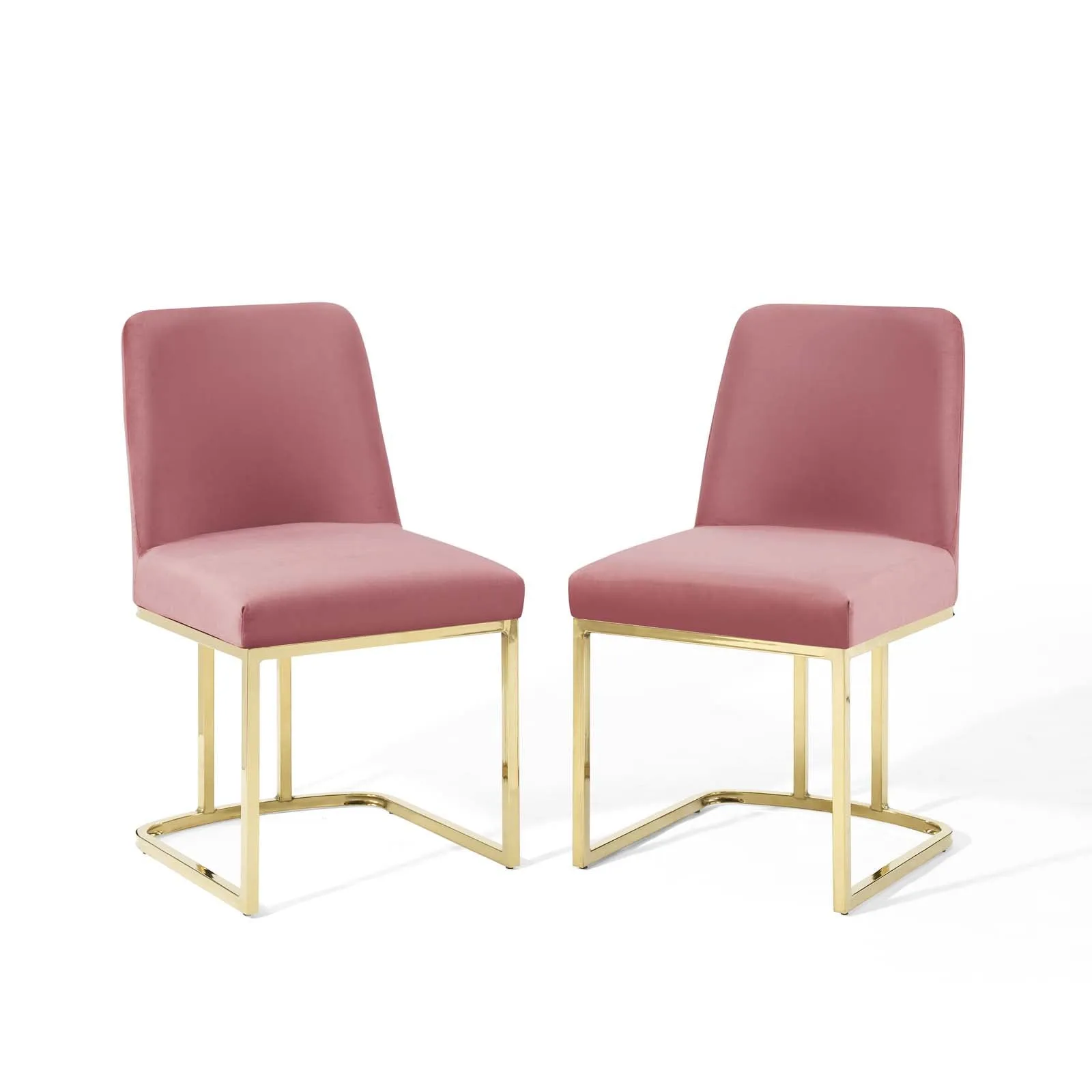 Amplify Sled Base Performance Velvet Dining Chairs - Set of 2 By Modway - EEI-5569 - Gold Dusty Rose
