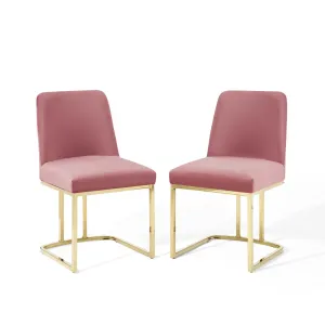 Amplify Sled Base Performance Velvet Dining Chairs - Set of 2 By Modway - EEI-5569 - Gold Dusty Rose