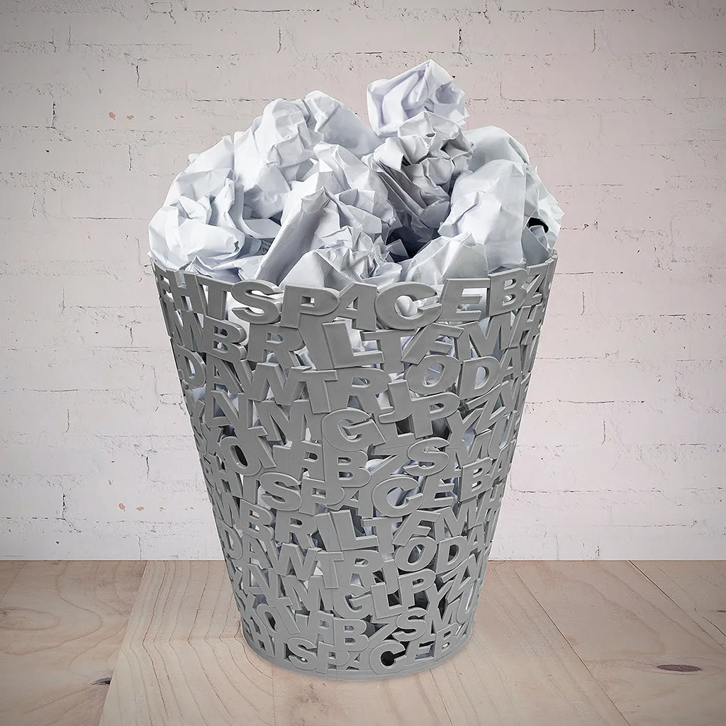 Balvi Grey Letters Wastebasket
