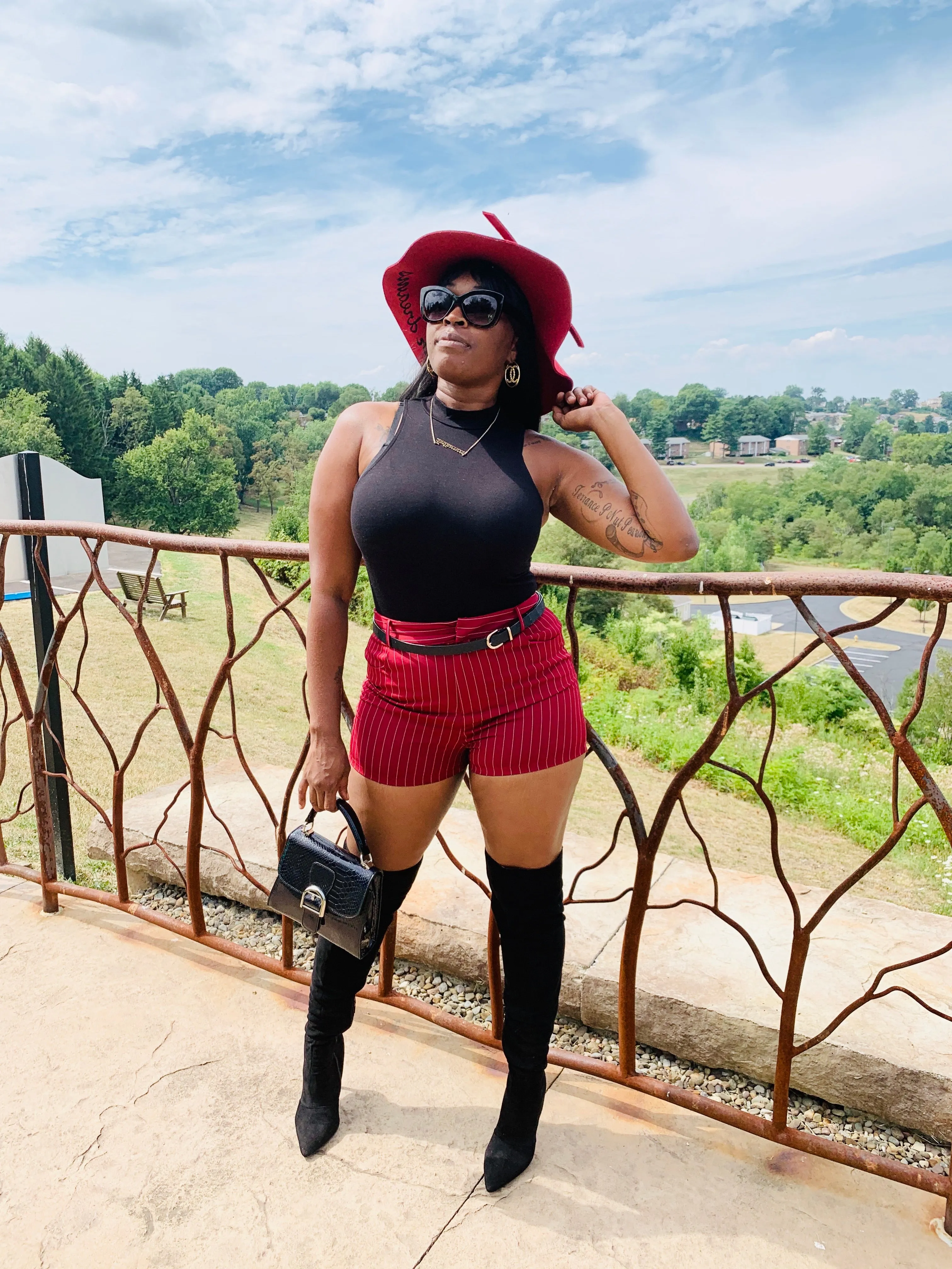 Bawse Burgundy Pin Stripe Mini Shorts