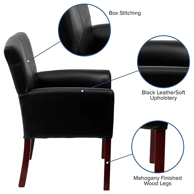 Black LeatherSoft Executive Side Reception Chair with Mahogany Legs - BT-353-BK-LEA-GG