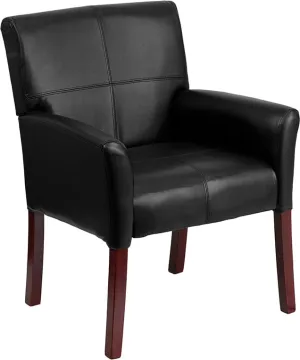 Black LeatherSoft Executive Side Reception Chair with Mahogany Legs - BT-353-BK-LEA-GG