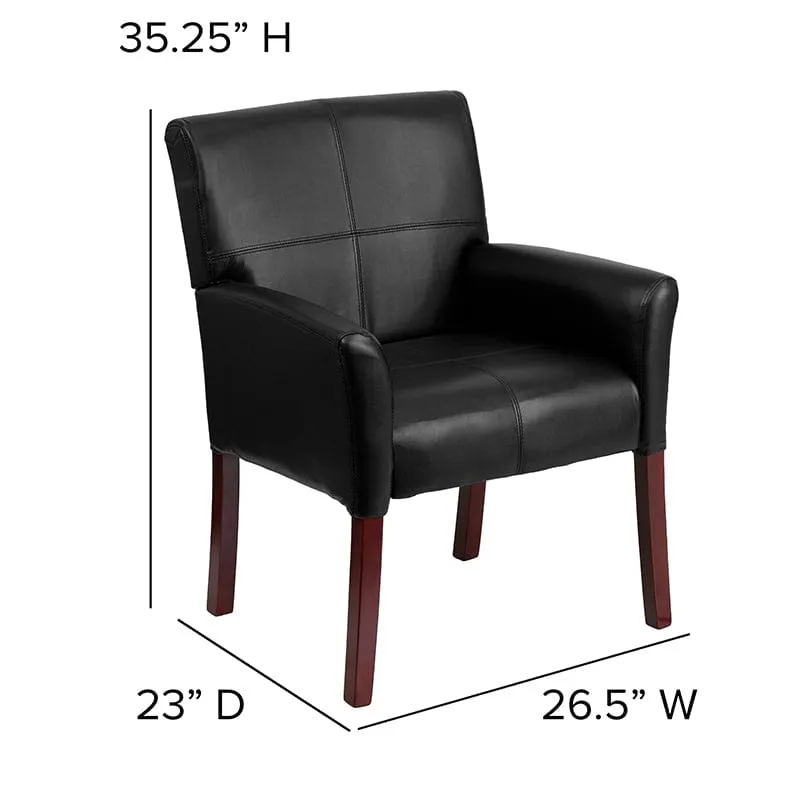 Black LeatherSoft Executive Side Reception Chair with Mahogany Legs - BT-353-BK-LEA-GG
