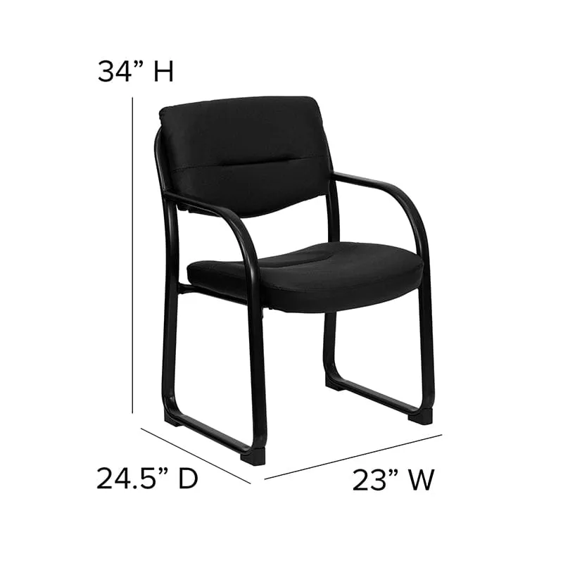 Black LeatherSoft Executive Side Reception Chair with Sled Base - BT-510-LEA-BK-GG