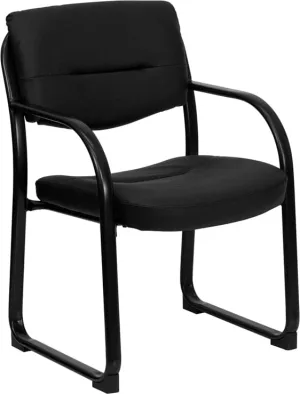 Black LeatherSoft Executive Side Reception Chair with Sled Base - BT-510-LEA-BK-GG