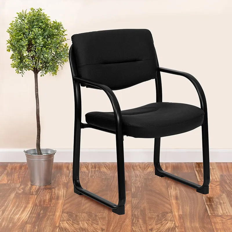 Black LeatherSoft Executive Side Reception Chair with Sled Base - BT-510-LEA-BK-GG