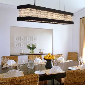 Contemporary Black/Gold Crystal Island Pendant Lighting - Rectangle Shape, 6/7/9 Lights