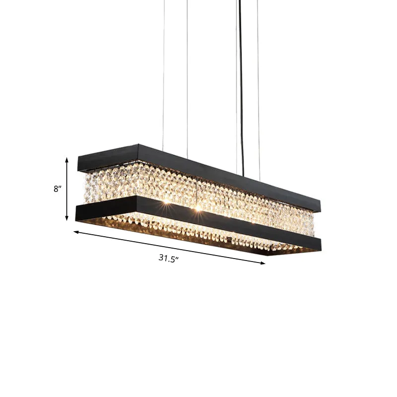 Contemporary Black/Gold Crystal Island Pendant Lighting - Rectangle Shape, 6/7/9 Lights