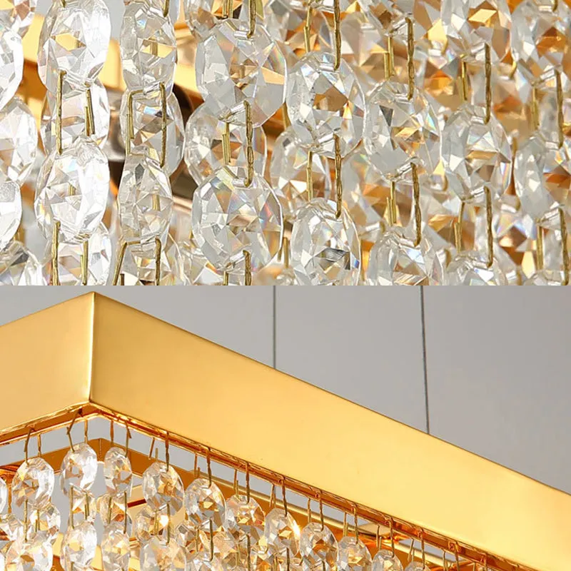 Contemporary Black/Gold Crystal Island Pendant Lighting - Rectangle Shape, 6/7/9 Lights