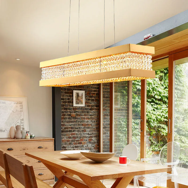 Contemporary Black/Gold Crystal Island Pendant Lighting - Rectangle Shape, 6/7/9 Lights