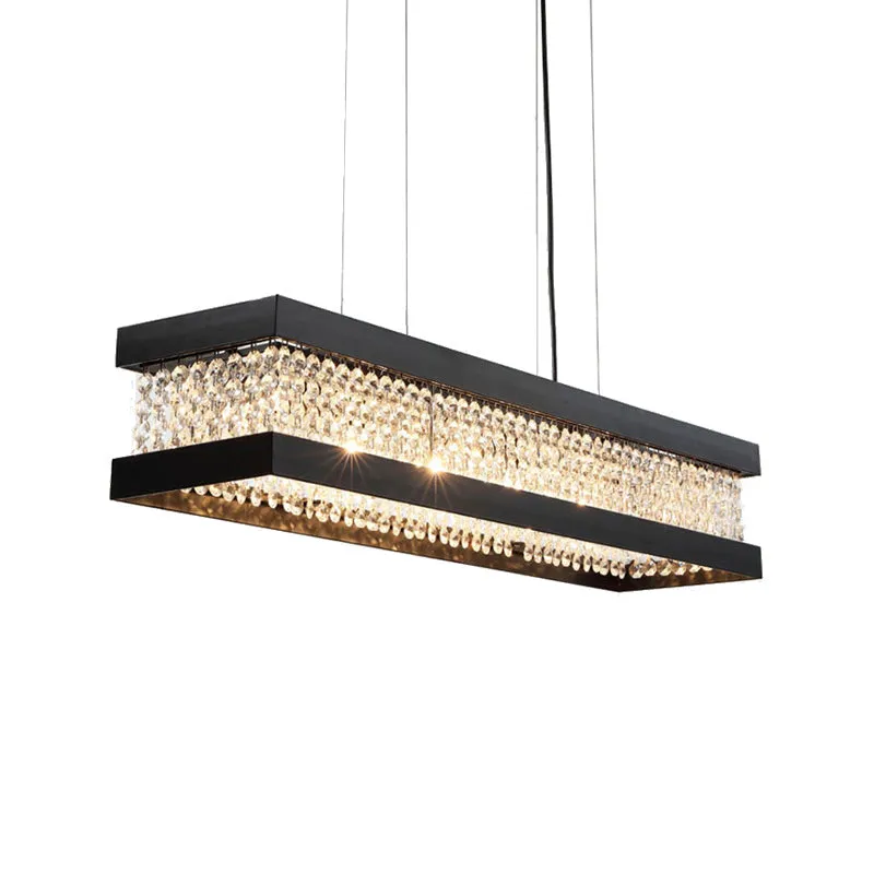 Contemporary Black/Gold Crystal Island Pendant Lighting - Rectangle Shape, 6/7/9 Lights