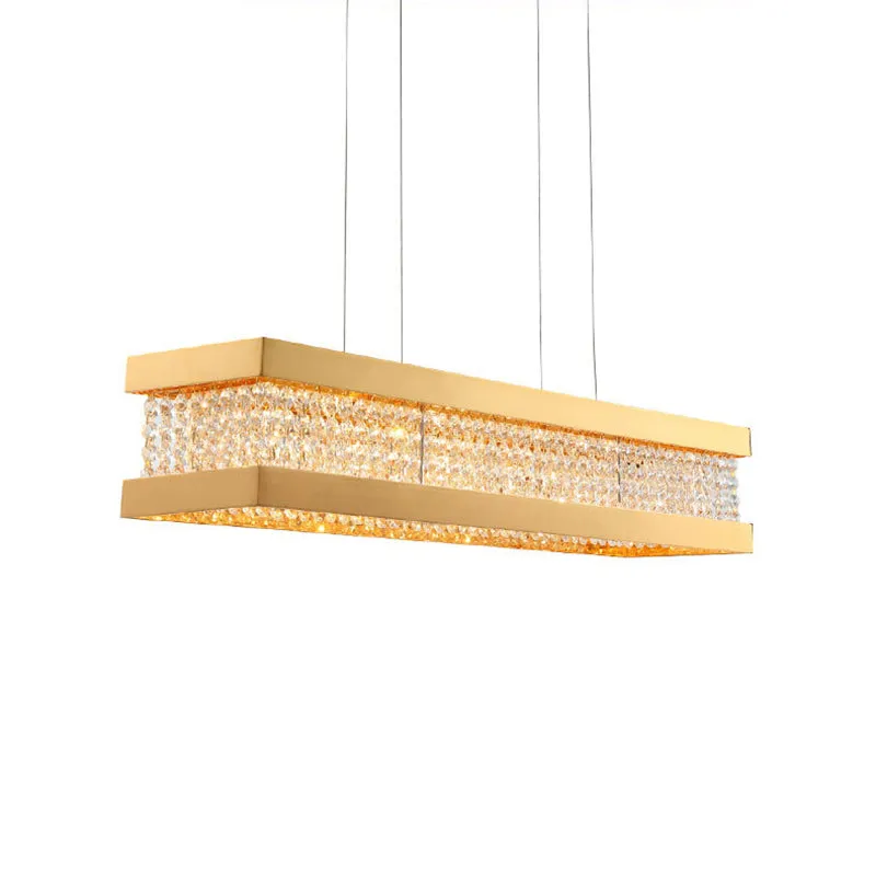 Contemporary Black/Gold Crystal Island Pendant Lighting - Rectangle Shape, 6/7/9 Lights