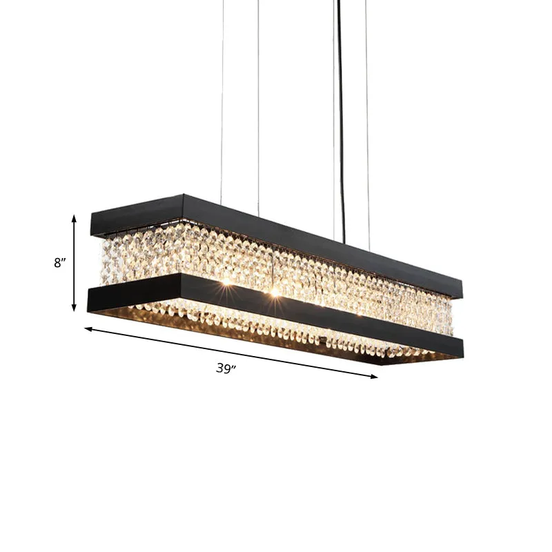 Contemporary Black/Gold Crystal Island Pendant Lighting - Rectangle Shape, 6/7/9 Lights