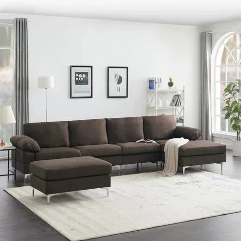 Coral 6 Seater U Shape Fabric Sofa for Living Room