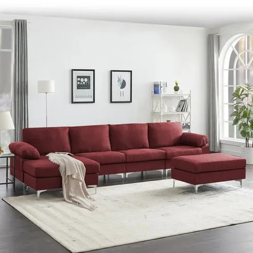 Coral 6 Seater U Shape Fabric Sofa for Living Room
