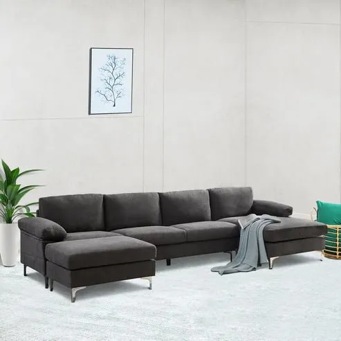 Coral 6 Seater U Shape Fabric Sofa for Living Room