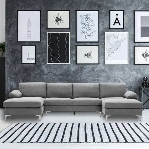 Coral 6 Seater U Shape Fabric Sofa for Living Room