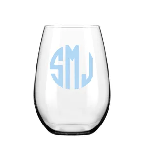 Custom Monogram Stemless Wine Glass