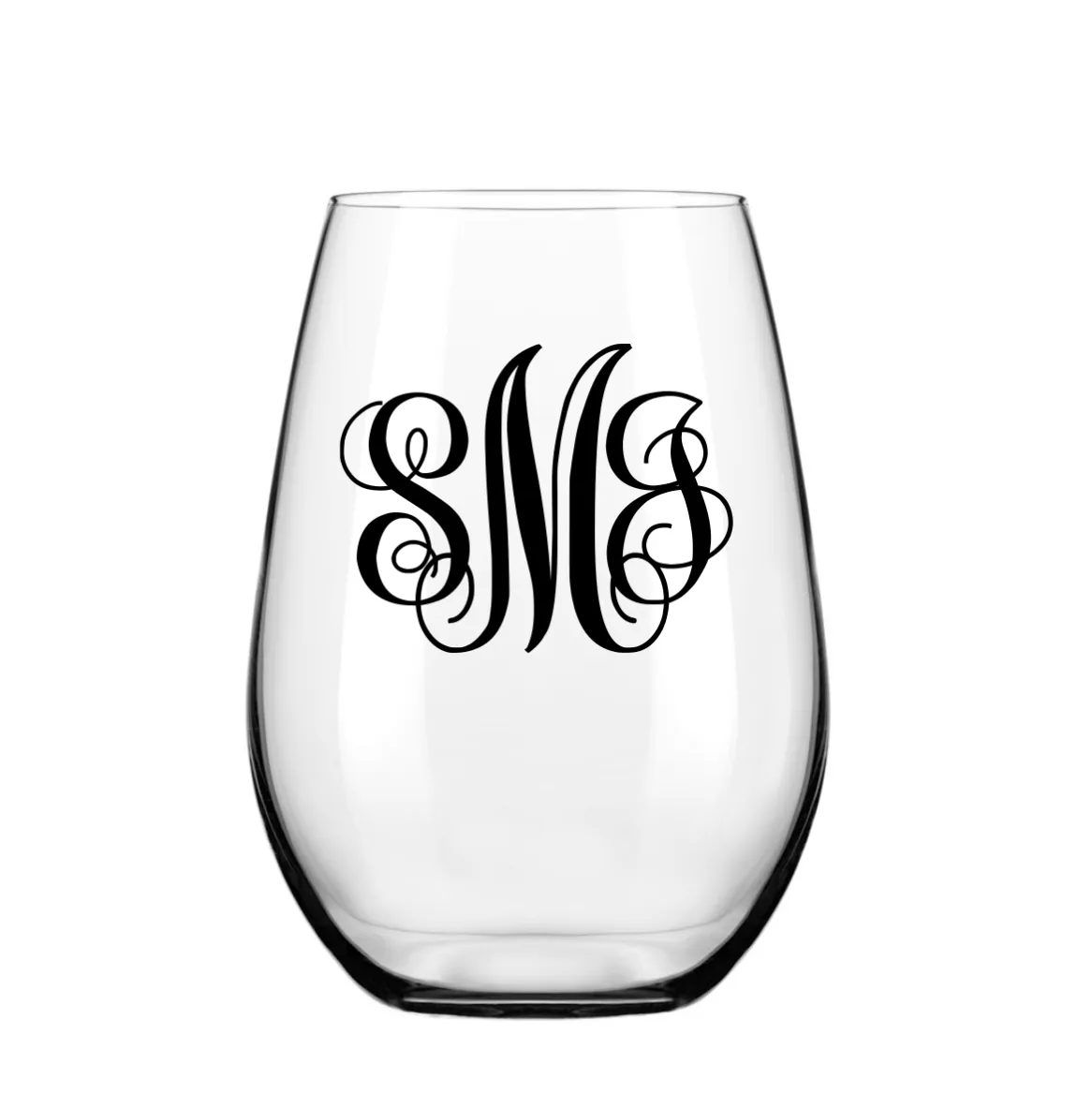 Custom Monogram Stemless Wine Glass