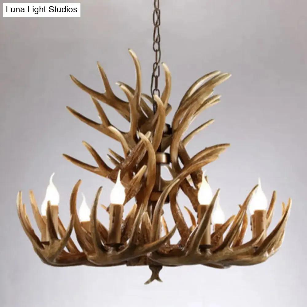 Deer Horn Ceiling Light - Brown Resin Traditional Chandelier for Living Room