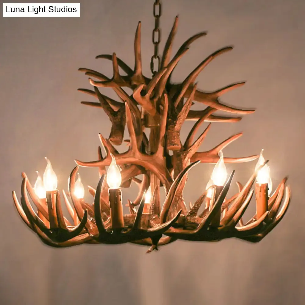 Deer Horn Ceiling Light - Brown Resin Traditional Chandelier for Living Room