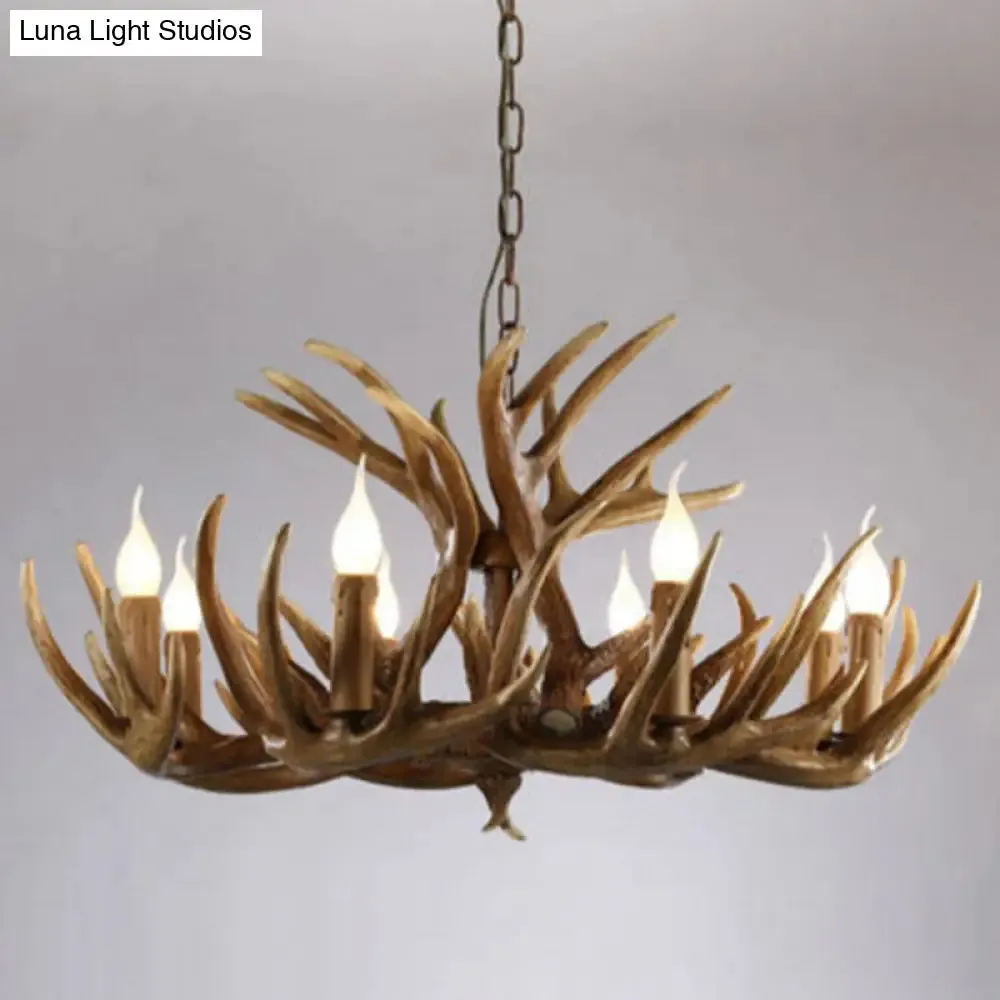 Deer Horn Ceiling Light - Brown Resin Traditional Chandelier for Living Room