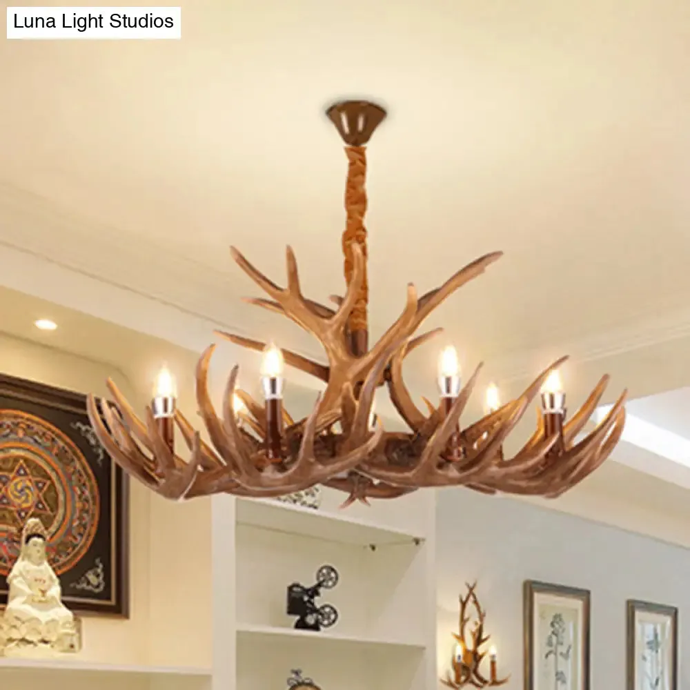 Deer Horn Ceiling Light - Brown Resin Traditional Chandelier for Living Room