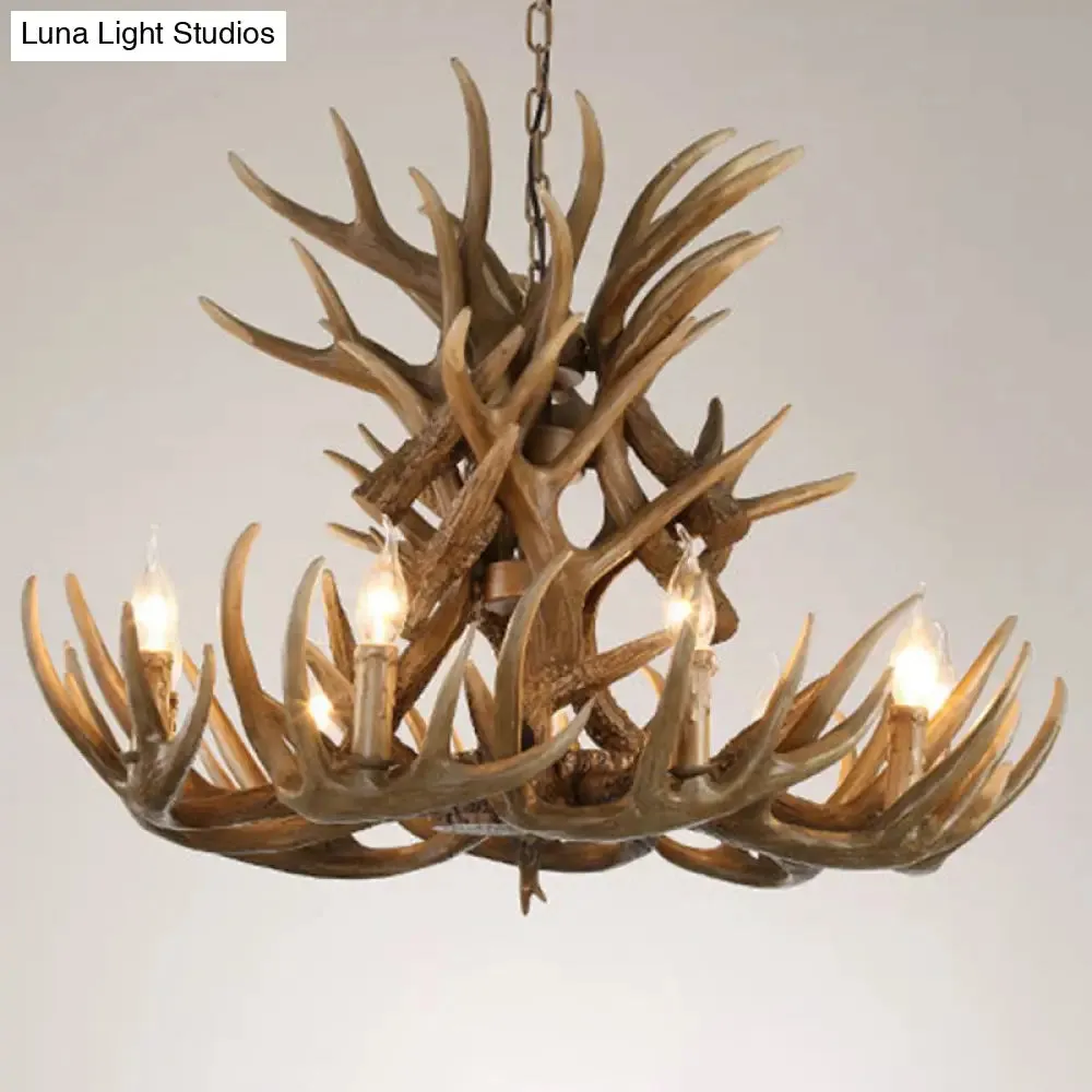 Deer Horn Ceiling Light - Brown Resin Traditional Chandelier for Living Room