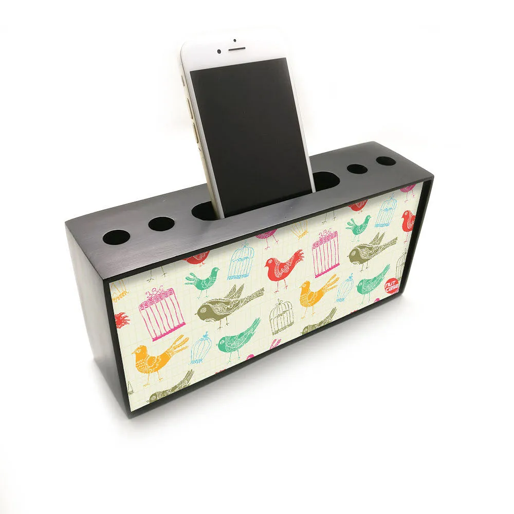 Designer Phone Stand Pen Holder Desk Organizer-Vintage Cages & Birds