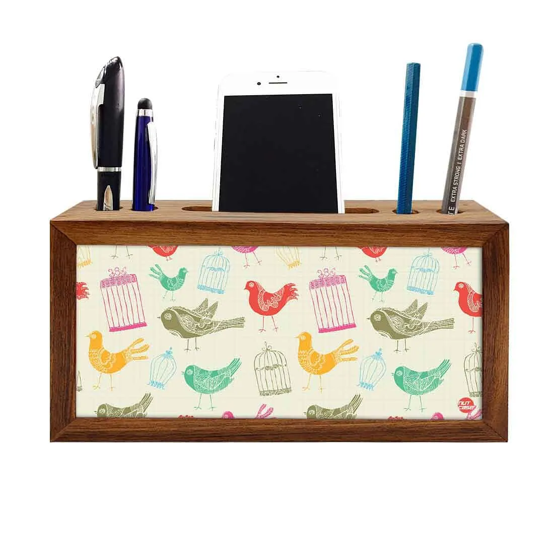 Designer Phone Stand Pen Holder Desk Organizer-Vintage Cages & Birds