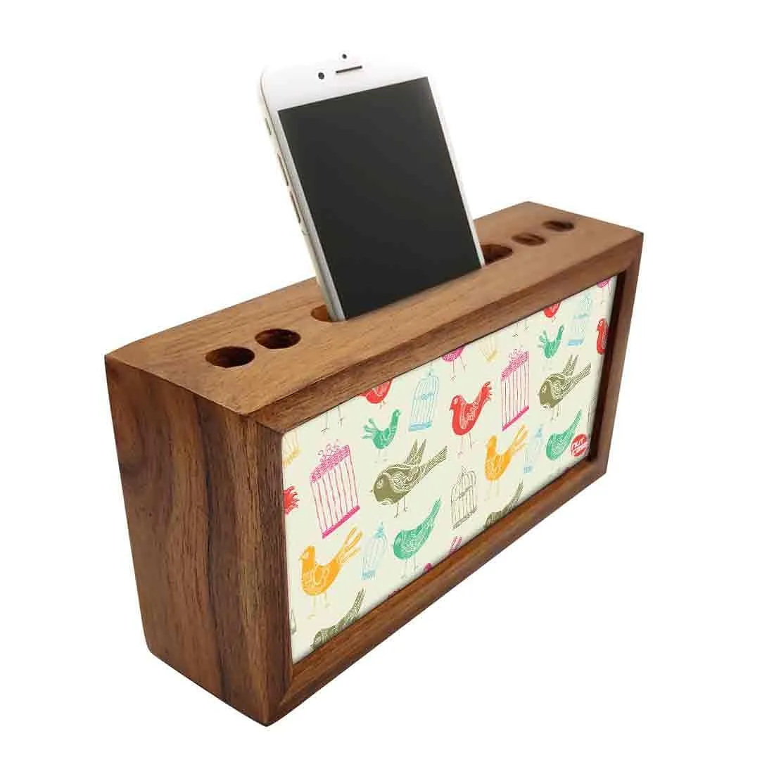 Designer Phone Stand Pen Holder Desk Organizer-Vintage Cages & Birds