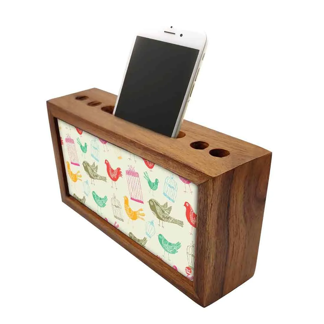 Designer Phone Stand Pen Holder Desk Organizer-Vintage Cages & Birds