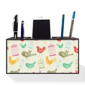 Designer Phone Stand Pen Holder Desk Organizer-Vintage Cages & Birds