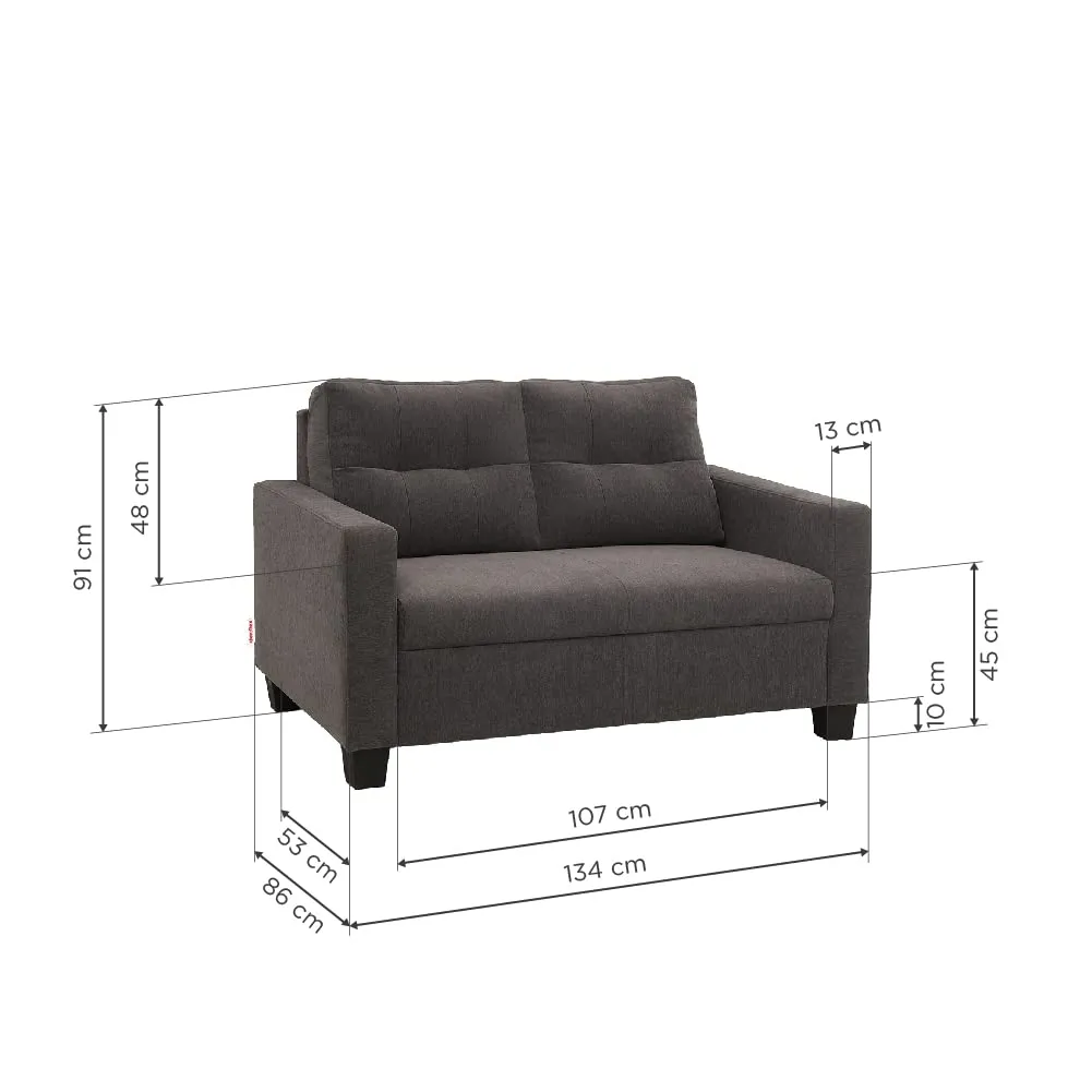 duroflex Ease 2 Seater Fabric Sofa in Grey Colour, 2-Person Sofa