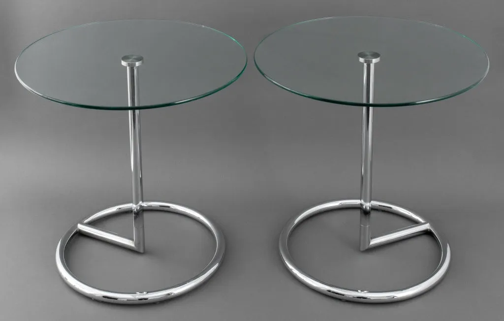 Eileen Gray Style Glass Top End Tables, Pair