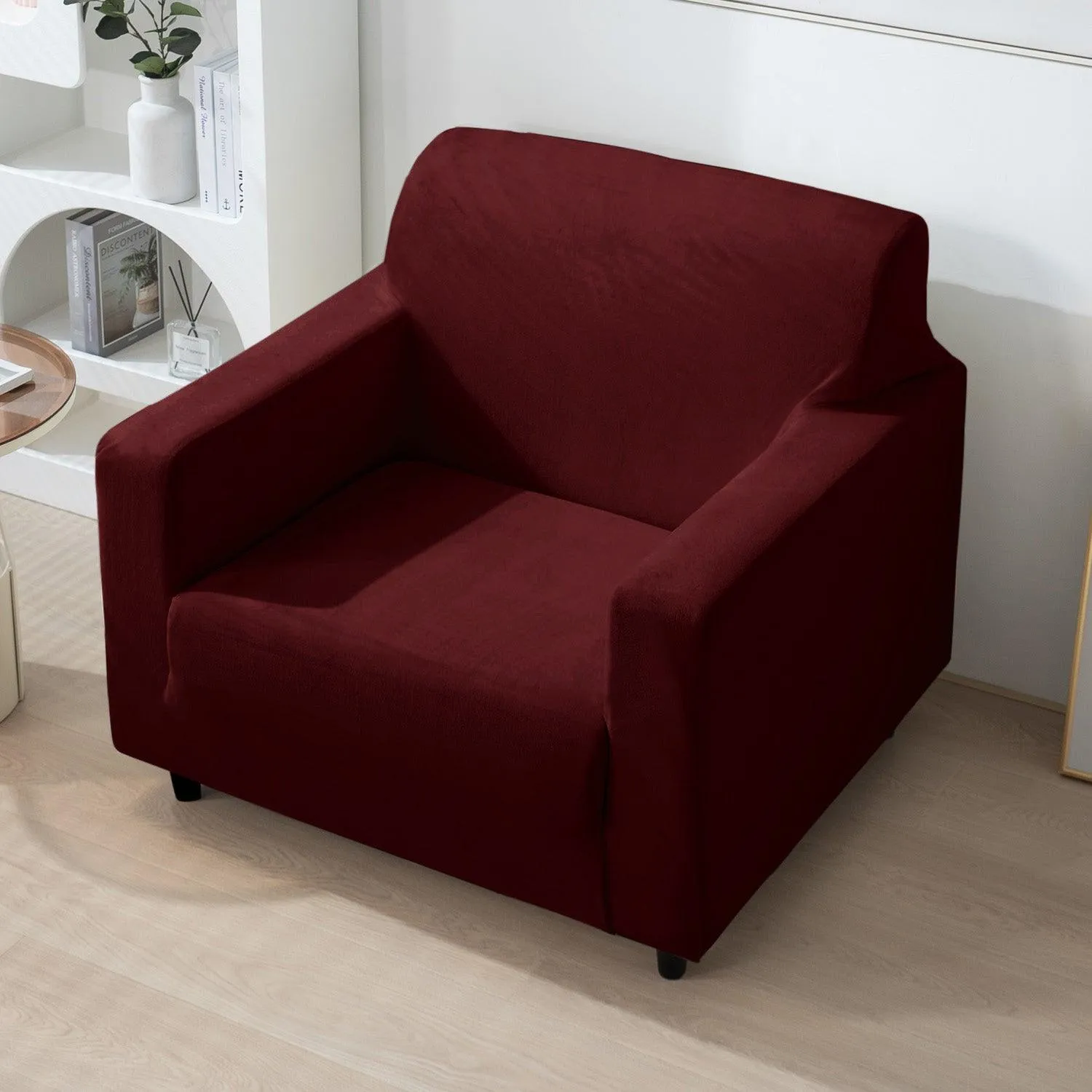 Elastic Stretchable Premium Velvet Sofa Cover, Burgundy