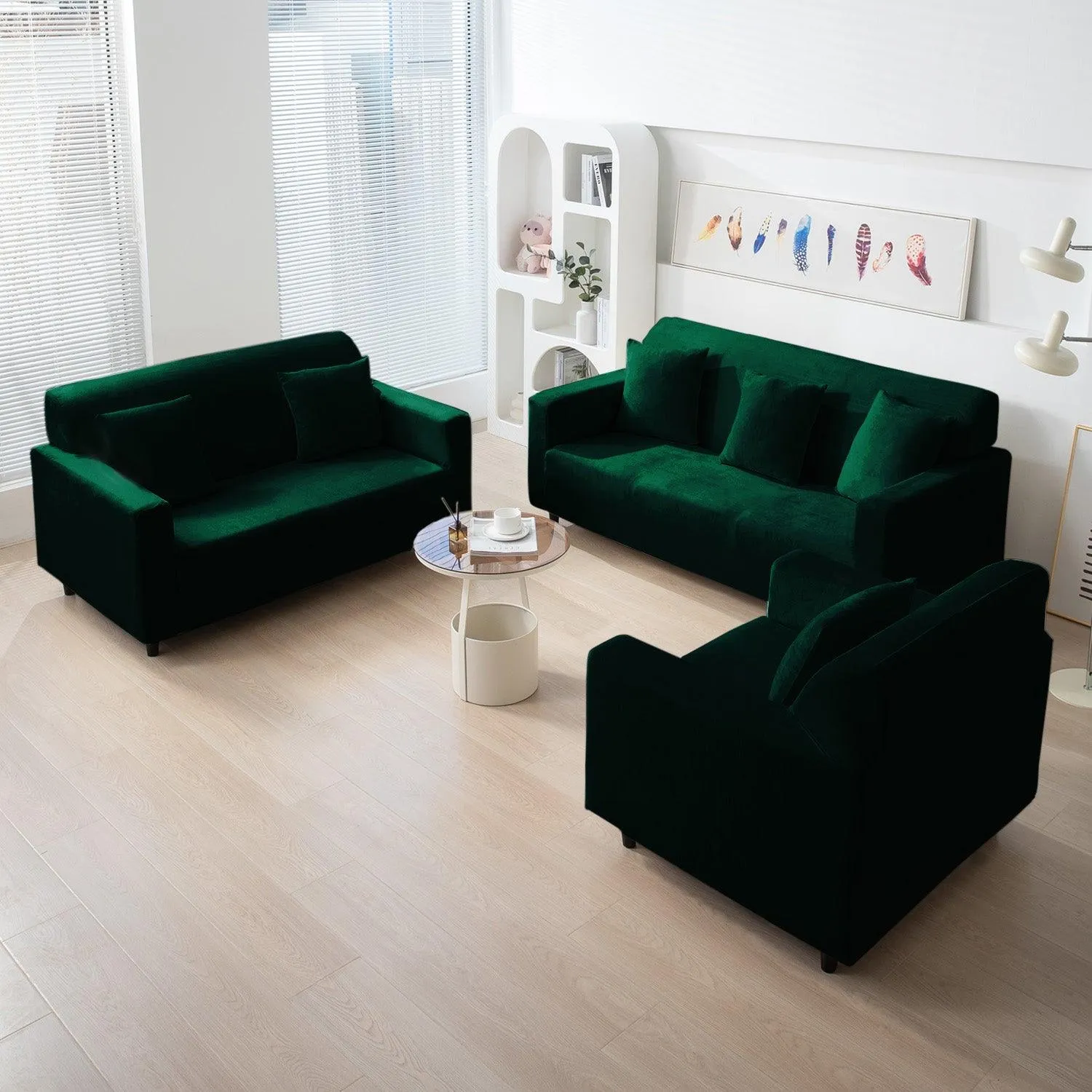Elastic Stretchable Premium Velvet Sofa Cover, Hunter Green