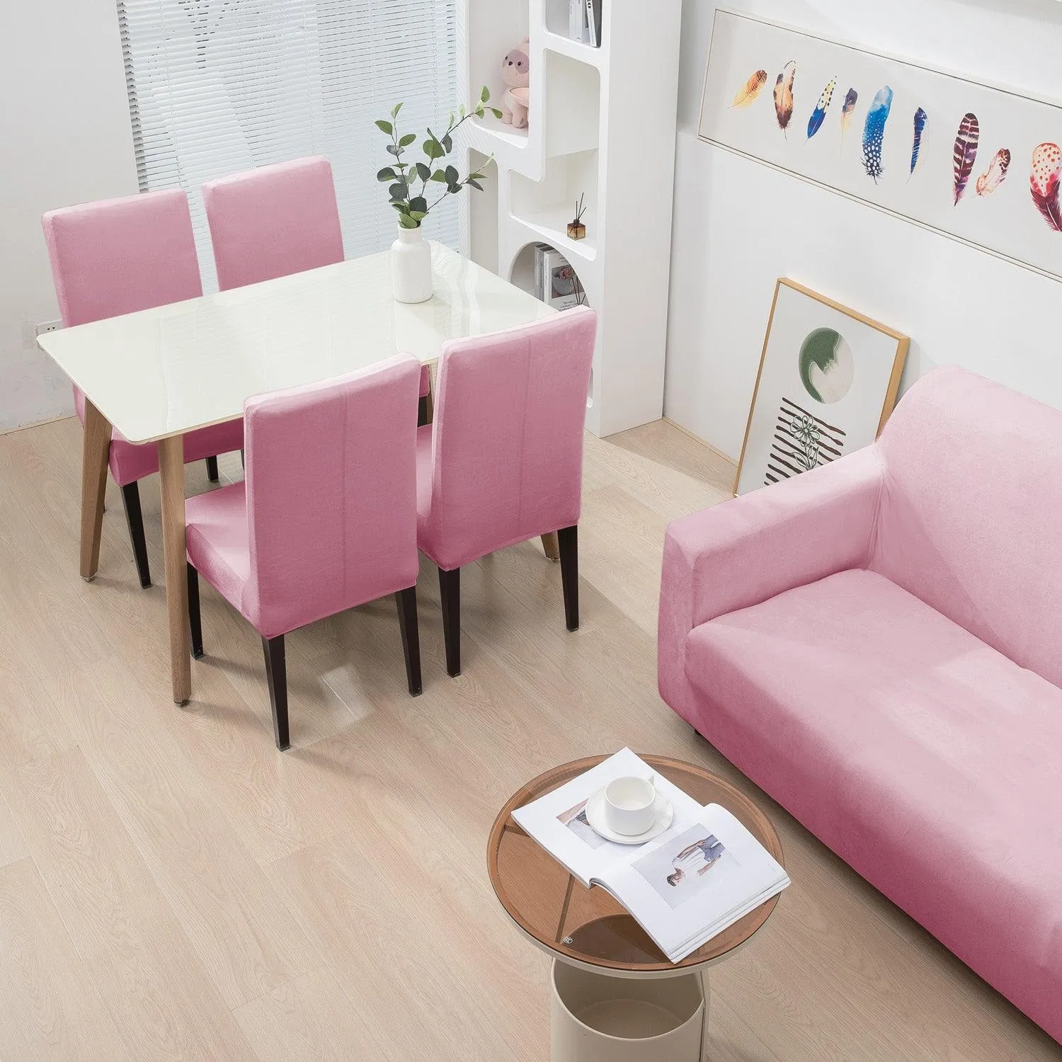 Elastic Stretchable Premium Velvet Sofa Cover, Pink