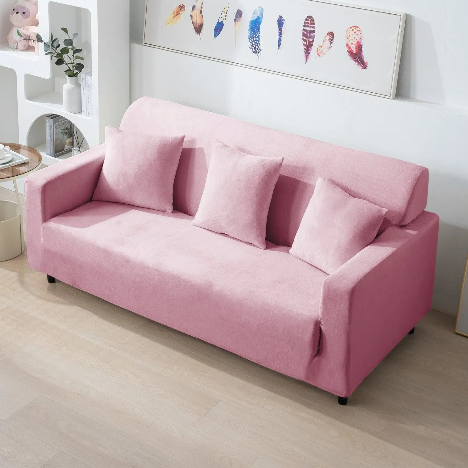 Elastic Stretchable Premium Velvet Sofa Cover, Pink