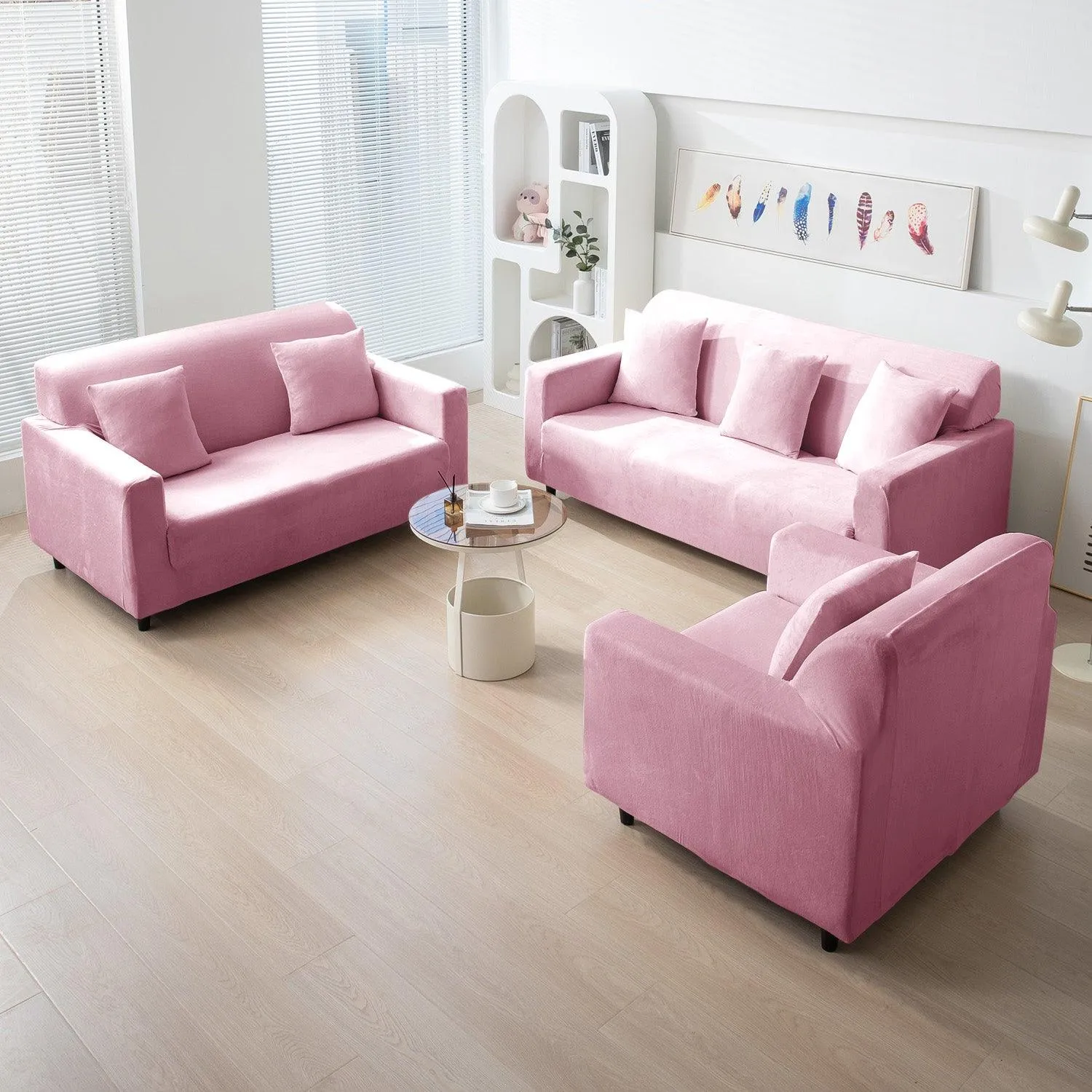 Elastic Stretchable Premium Velvet Sofa Cover, Pink